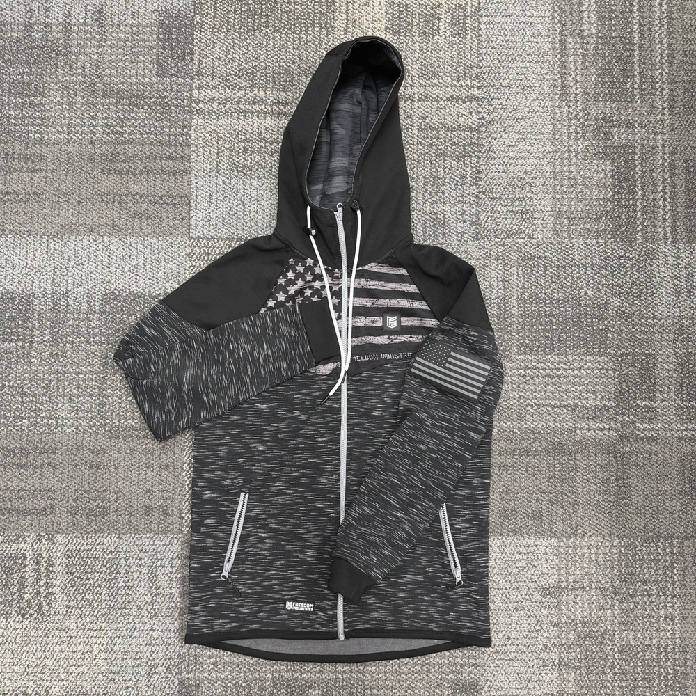 Freedom Industries American Flag Hoodie Jacket Men Sz Med Black Gray Full Zip